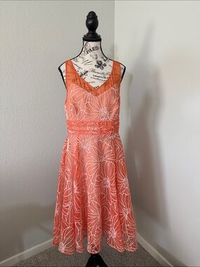 Moulinette Soeurs Coral & White Floral Embroidered V-Neck Midi Dress